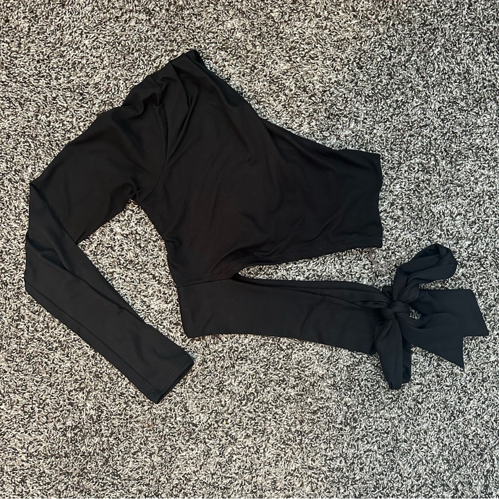 Black One-Shoulder Top with Tie Detail